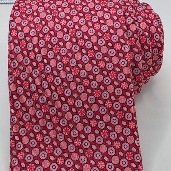 Marc Allen Pink Red Geometric Pattern Men's Italy Luxury 100% Silk Tie Necktie - Picture 3 of 7